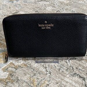 kate spade Black Pebbled Leather Long Continental Zip Wallet
